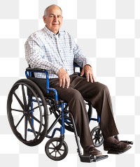 Man png in wheelchair, senior person, full body