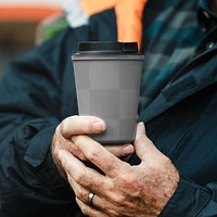 Png reusable cup mockup with senior hand holding it