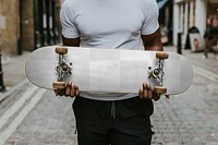 Skateboard png mockup transparent, customizable sport product