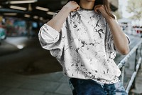 PNG marble pullover hoodie mockup transparent, women's apparel fashion