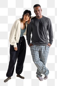 PNG diverse couple in monotone sleepwear