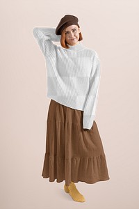 PNG women's sweater mockup transparent, full body, autumn fashion design