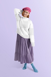 Sweater png mockup, full body, women's autumn apparel fashion design