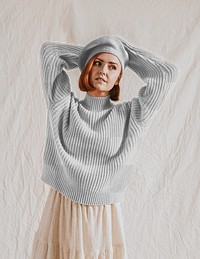 Sweater png mockup, beret transparent, women's autumn apparel fashion design
