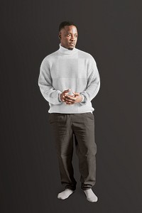 Turtleneck sweater png mockup transparent, full body, men's autumn apparel fashion design
