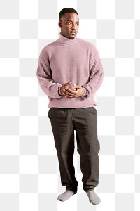 Man png, full body, wearing pink sweater, autumn apparel fashion design