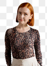 PNG woman wearing leopard print long sleeve