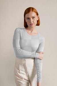 PNG long sleeve mockup transparent, women's autumn apparel fashion design