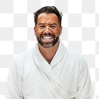 Png man in bathrobe sicker, massage design on transparent background