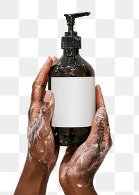 Shower cream png bottle sticker with copy space on label, transparent background