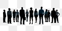 Business team png silhouette, looking up towards goal on transparent background
