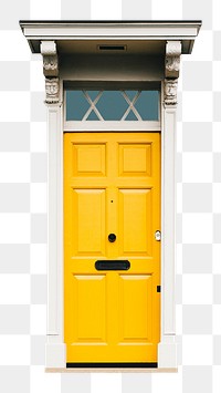 Yellow panel door png clipart, modern house entrance on transparent background