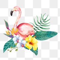 Flamingo png sticker, botanical bird illustration, transparent background