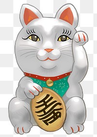 Maneki Neko png sticker, cat animal, Japanese illustration