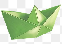 Boat origami png sticker, green design on transparent background