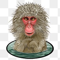 Japanese macaques png sticker, bathing Onsen illustration