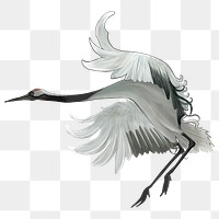 Crane bird png sticker, Japanese traditional animal illustration