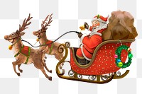 Christmas png sticker, Santa Claus riding a sleigh delivering presents