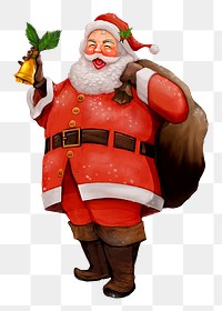 Christmas png sticker, hand drawn Santa Claus carrying a presents sack