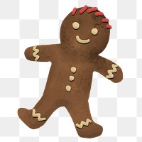 PNG Christmas sticker, gingerbread cookie, hand drawn collage element