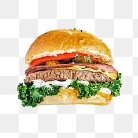 Png hamburger sticker, food photography, transparent background