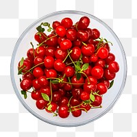 Png red cherries sticker, food photography, transparent background