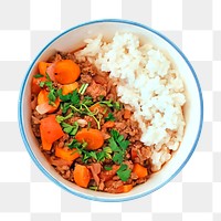 Png minced meat with rice, food photography, transparent background