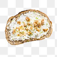 Cream cheese toast png sticker with topping, food photography, transparent background