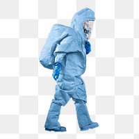 PPE suit png sticker, blue protective uniform image on transparent background