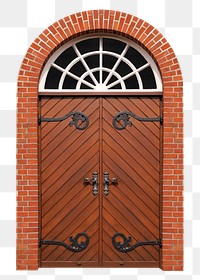 Vintage arched door png clipart, church entrance with window