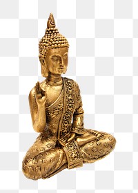 Gold Buddha png statue, religious object, transparent background