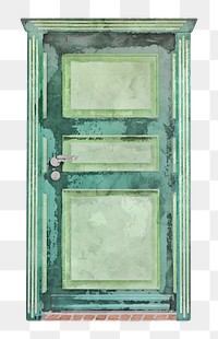 Watercolor door png clipart, green house entrance illustration