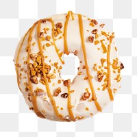 Png frosted donut sticker, food photography, transparent background