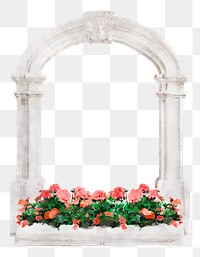 Floral window png frame clipart, watercolor, aesthetic illustration