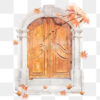 Autumn window png clipart, aesthetic architecture, watercolor illustration 