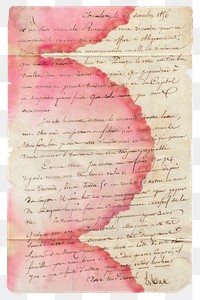 PNG ephemera letter clipart, watercolor stain, aesthetic design