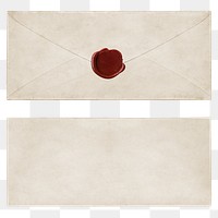 PNG vintage blank envelope, red wax seal, transparent background