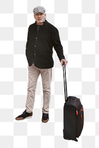 Senior tourist png with luggage, transparent background