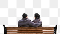 Png couple on bench border, transparent background