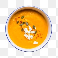 Png pumpkin soup sticker, food photography, transparent background