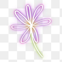 Neon purple daisy flower png glowing sign