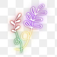 Neon leaf png glowing sign