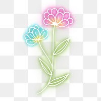 Neon peony flower png glowing sign