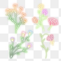 Png glowing botanical neon set