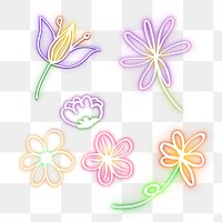 Png neon botanical element set