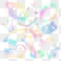 Rainbow led light png neon doodle set