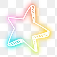 Glow rainbow neon star doodle png illustration