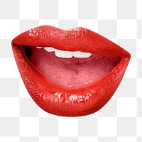PNG red lips with teeth smiling closeup sticker