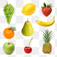 Organic fruit png sticker, healthy food set on transparent background