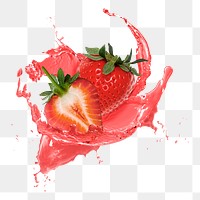 Strawberry splash png clipart, abstract fruit on transparent background 